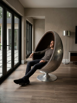 Ontwerp Retro Lounge Stoel Zitter Ei Bal Zilver Draaibaar Aviator Space