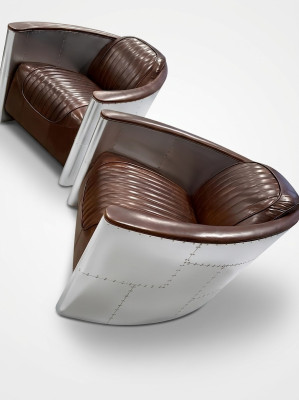 Aviator Bank Fauteuil Bank club Lounge Vliegtuig Retro Echt Leer Vintage Aluminium