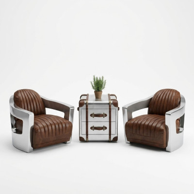 Vliegtuig Vintage Leren Fauteuil Bruin Echt Leer Retro Stoel Ontwerp Clubstoel