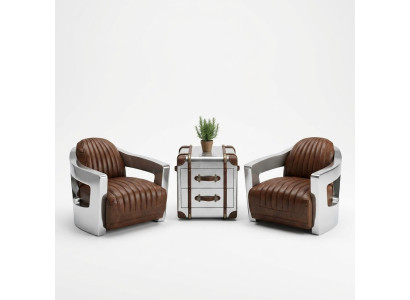 Vliegtuig Vintage Leren Fauteuil Bruin Echt Leer Retro Stoel Ontwerp Clubstoel
