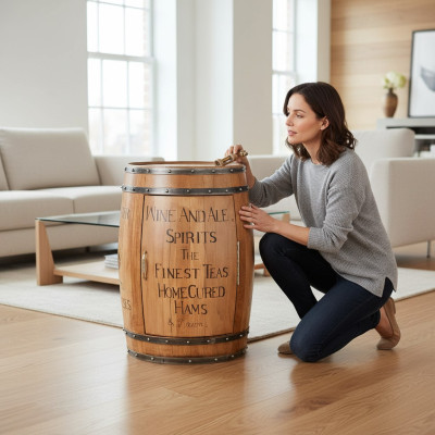 Wijnrek huisbar vintage houten bar tafel houten kasten rond nieuw