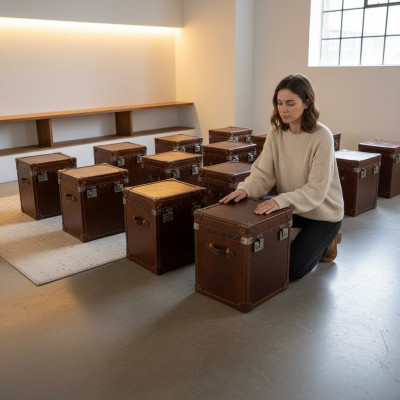 Bijzettafel Vintage Lederen Kubus Kist Salontafel Bank Woonkamertafel Koffer