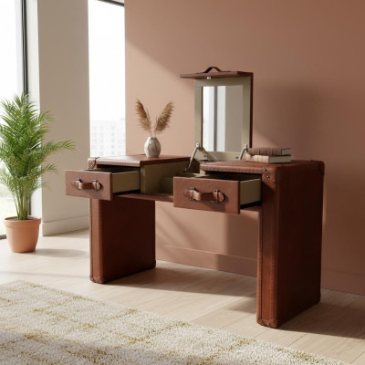 Kaptafel Kaptafel Make-uptafel commode krukje Vintage leren koffer nieuw