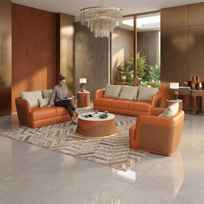 Luxe bankstel design bank gestoffeerde moderne bankstellen 3-zits driezits oranje groot xxl