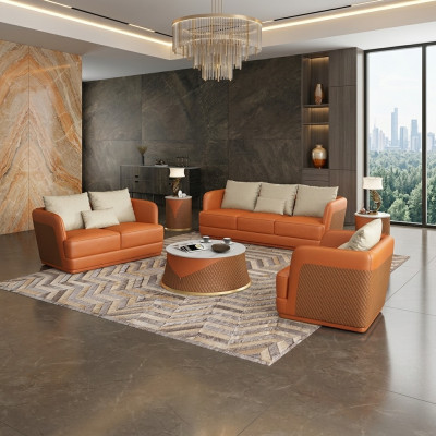 Luxe bankstel design bank gestoffeerde moderne bankstellen 3-zits driezits oranje groot xxl
