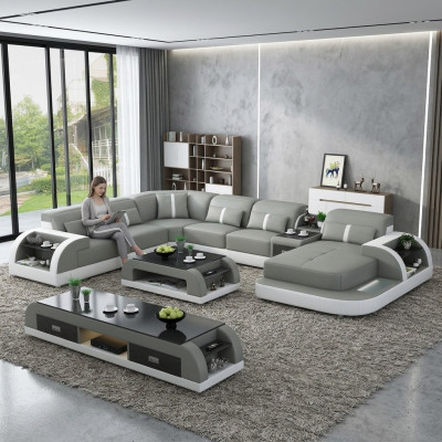 Woonlandschap U-vormige hoekbank salontafel dressoir design woonlandschap 3-delig.
