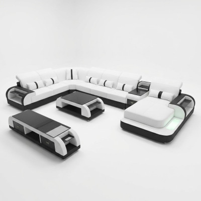 Woonlandschap Bank Beklede Bankstel 3-delig Set Salontafel Dressoir Leer