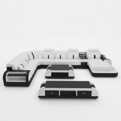 Woonlandschappen Hoekbank Bankstel Lederen bekleding Zit hoekbank USB-geluidssysteem