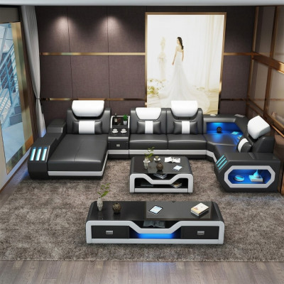 Moderne Design woonlandschap bank hoekbank bank bekleding rtv salontafel leer