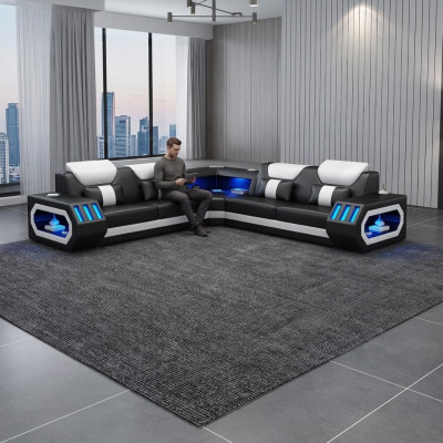 Hoekbank Gestoffeerde hoekbank L-vorm Salontafel Dressoir Leren bank Woonlandschap Nieuw