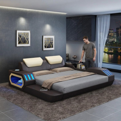 Luxus Design Bedframe Bed Leather Beds USB luxury Double Hotel Upholstered Bed