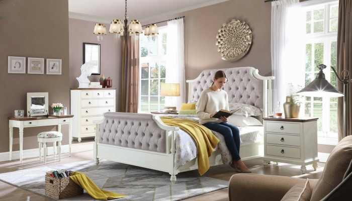 Slaapkamer Compleet Set Koninklijk Barok Bed Kaptafel Nachtkastje 6 delig.