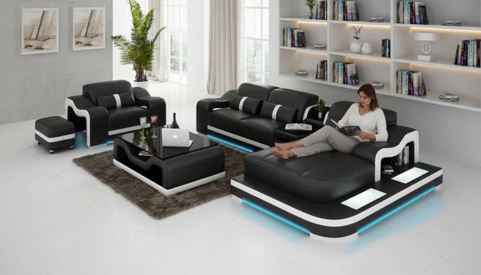 Compleet set bankstel hoekbank bank hoekgarnituur + tafel + USB-hoekbank