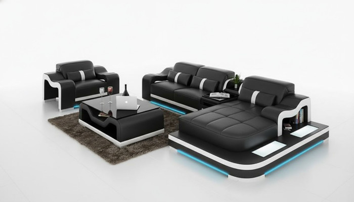 Compleet set bankstel hoekbank bank hoekgarnituur + tafel + USB-hoekbank