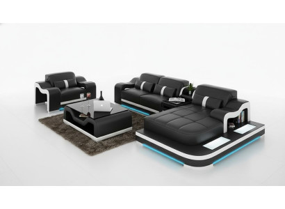 Compleet set bankstel hoekbank bank hoekgarnituur + tafel + USB-hoekbank