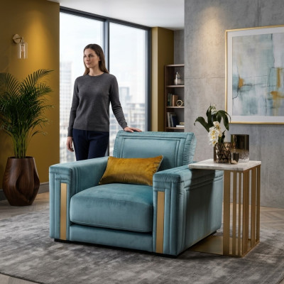 Zetel Club Lounge Design Armstoel Gestoffeerde Bank Tv Blauw arredoclassic
