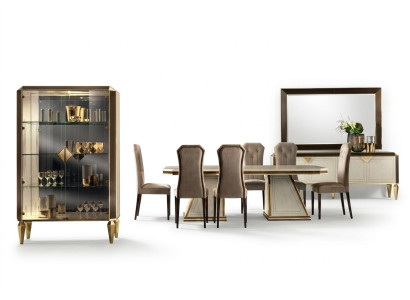 Eetkamerset 10-delig. Set Vitrine Tafel 6x Stoel Dressoir Spiegel Meubels Hout
