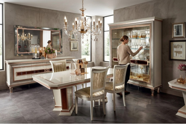 Eettafel 4x stoelen vitrine dressoir 8-delige eetkamerset groep garnituur tafel nieuw.