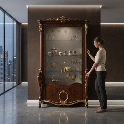 Woonkamer meubilair klassieke houten glazen vitrinekast kast vitrines nieuw