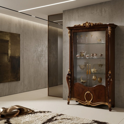 Woonkamer meubilair klassieke houten glazen vitrinekast kast vitrines nieuw