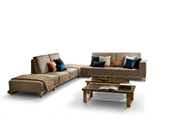 Hoekbank bank stoffen bank woonlandschap luxe meubels L-vorm salontafel 2 stuks