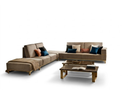 Hoekbank bank stoffen bank woonlandschap luxe meubels L-vorm salontafel 2 stuks