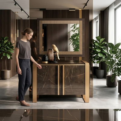 Meubelstijl Klassiek 2-delig set commode met spiegel Luxe Italiaanse meubels