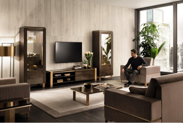 Wandmeubel TV Lowboard Elegante vitrine Woonkamer Design Klassiek 3-delig.