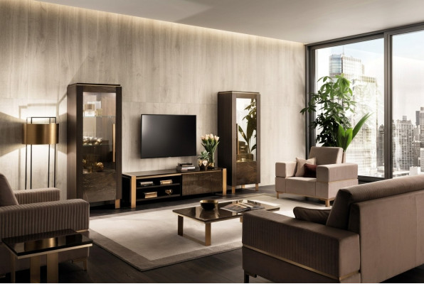 Wandmeubel TV Lowboard Elegante vitrine Woonkamer Design Klassiek 3-delig.