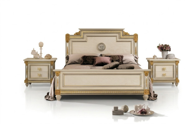 Bed + 2x bedside table 3-piece bedroom set Designer luxury bedroom Baroque