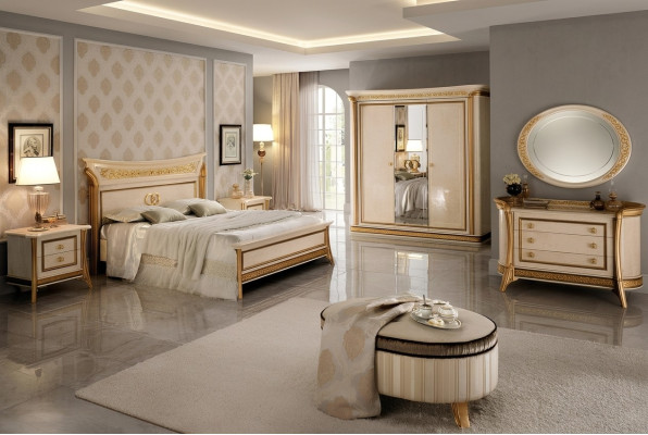 Slaapkamer set Design Bed 2x Nachtkastje Commode Kruk arredoclassic 7 delig.