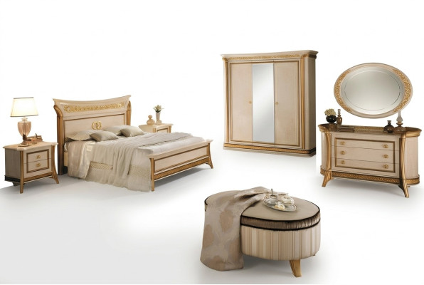 Slaapkamer set Design Bed 2x Nachtkastje Commode Kruk arredoclassic 7 delig.
