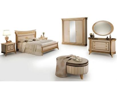 Slaapkamer set Design Bed 2x Nachtkastje Commode Kruk arredoclassic 7 delig.