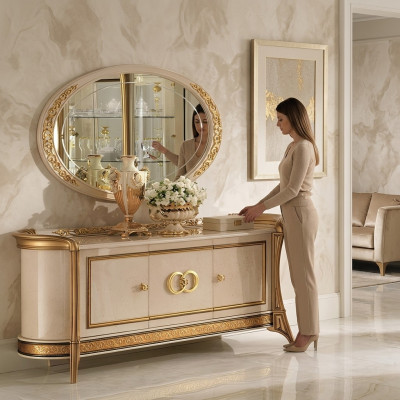 Dressoir + spiegel Dressoir Slaapkamer Commode Barok Rococo arredoclassic nieuw