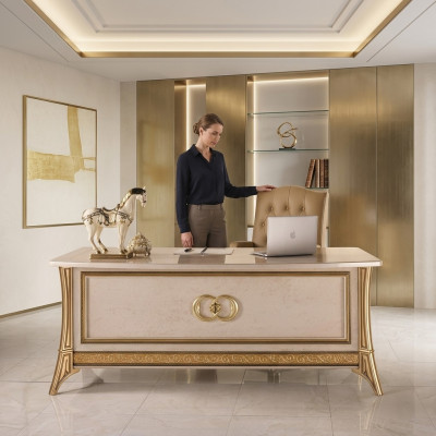 Ontwerp bureau, bureau, stoel, meubilair met stoel 2 delen. Arredoclassic.