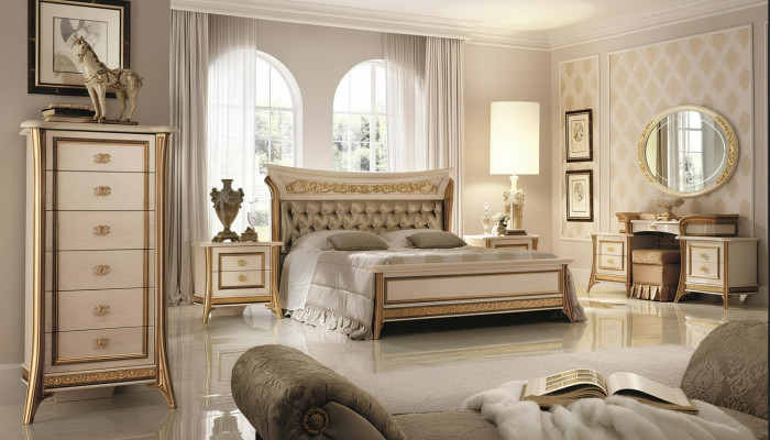 Slaapkamer set Bed Nachtkastje Commode Spiegel Kruk Nieuw 7-delig Barok Rococo