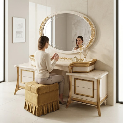 Kaptafel met spiegel Luxe console dressoir Slaapkamertafel Barok Rococo