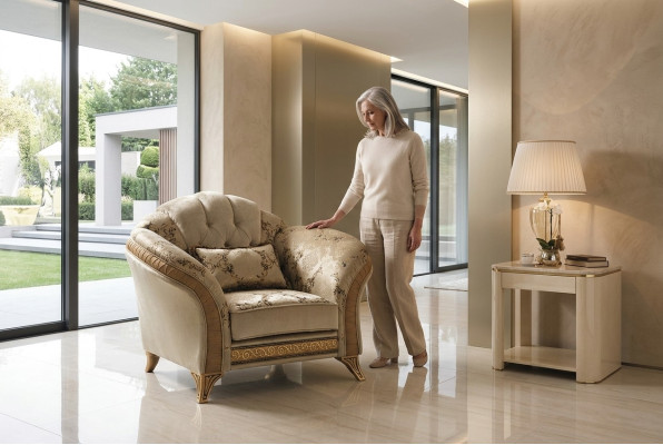 Woonkamer Luxe Fauteuil Hotel Bekleding Klassiek Eenpersoons Beige arredoclassic