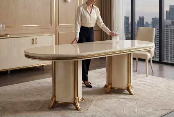 Eetkamer Woonkamer Klassiek Beige arredoclassic Eettafel Design Tafel Hout