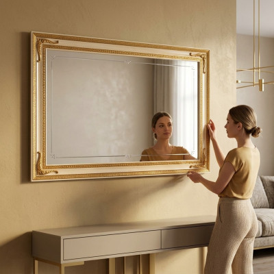 Klassieke wandspiegel houten frame spiegel meubelen goud 170x110 houten frame wand