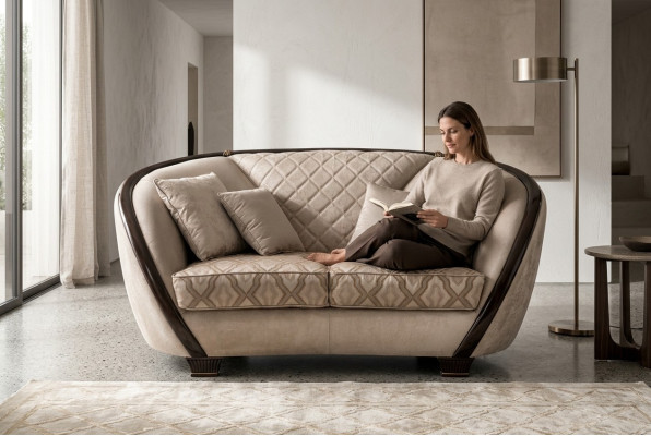 Woonkamer stoffen bank sofa 2-zits designbank beige textiel bekleding Wohnzimmer Stoffsofa Zweisitzer Designer-Sofa beige Textilbezug