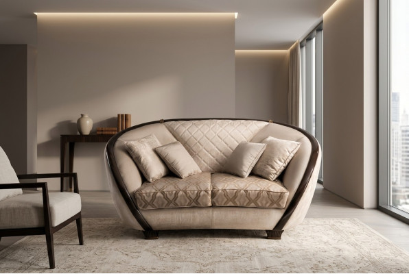 Woonkamer stoffen bank sofa 2-zits designbank beige textiel bekleding Wohnzimmer Stoffsofa Zweisitzer Designer-Sofa beige Textilbezug