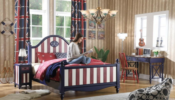 Amerikaans Bed Kinderkamer Bedden Slaapkamer Hout echt hout Meubels Blauw Ontwerp