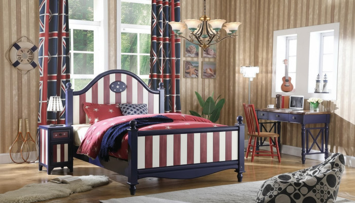 Amerikaans Bed Kinderkamer Bedden Slaapkamer Hout echt hout Meubels Blauw Ontwerp