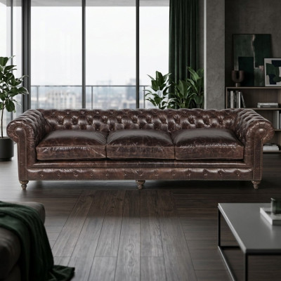 Bruin Chesterfield bank bank stof leder banken bekleding stel Big XXL
