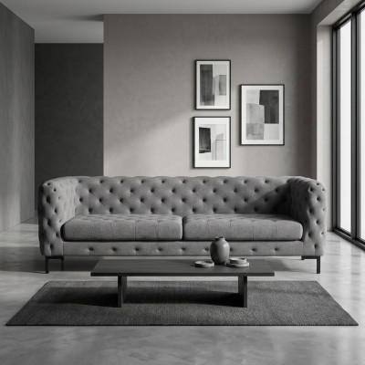 Grijze gestoffeerde Chesterfield 3-zits luxe woonkamerbank