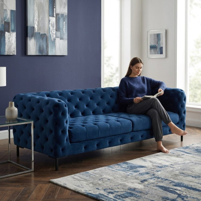 Stijlvolle Blauwe Chesterfield 3-zits Woonkamer Luxe Bankstel
