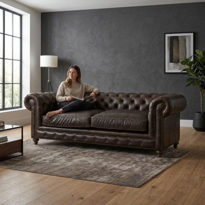 Moderne Zwarte Chesterfield Driezits Woonkamer Luxe Bankstel