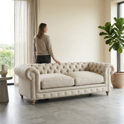 Witte Chesterfield Luxe Driezits Moderne 3-zits Woonkamer Bankstel