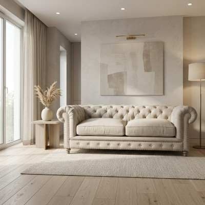 Witte Chesterfield Luxe Driezits Moderne 3-zits Woonkamer Bankstel